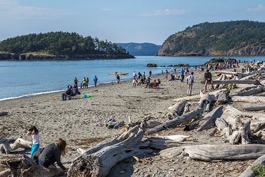 West Beach at Deception Pass near Anacortes, with driftwood and island views